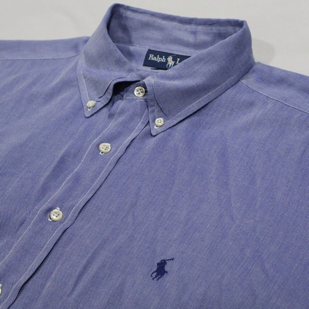 Ralph Lauren Men Blue Long Sleeve Button Down Yarmouth Pony Logo Size 17.5‎ 35